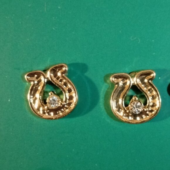 Happy Jewelry - Gold Tone Horseshoe Earrings Crystal Irish Luck St Patricks day